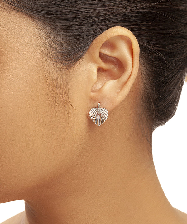 Silver Pave Accent Grooved Heart Studs