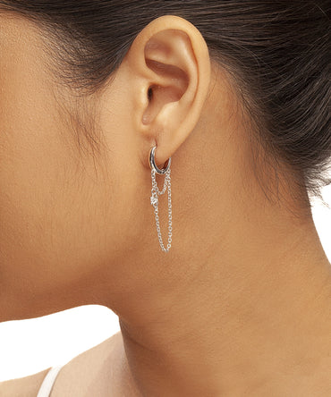 Silver Mini Hoops with Fluid Chain Dangles