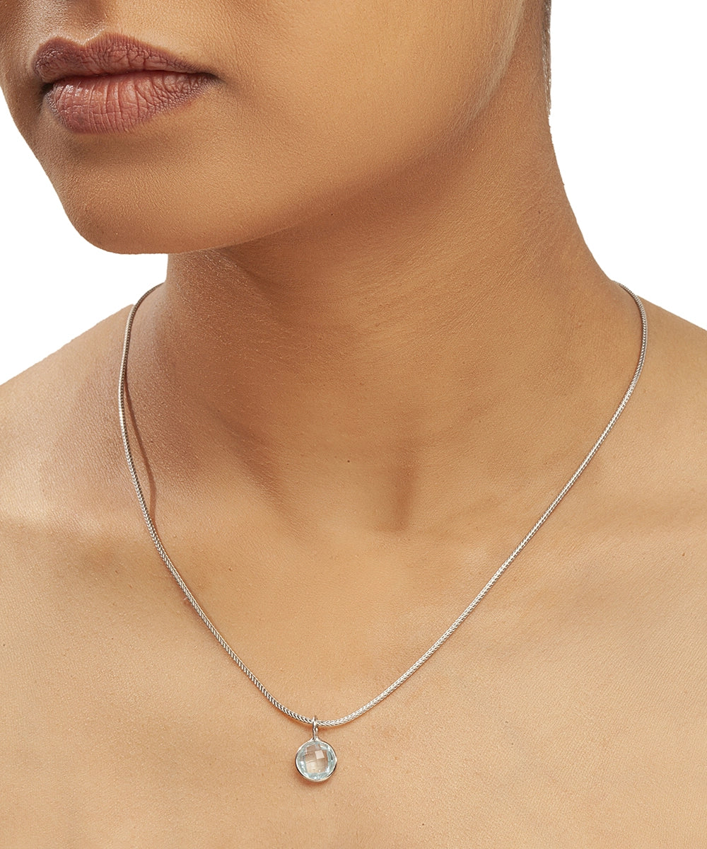 Silver Blue Topaz Drop Necklace on Snake Chain