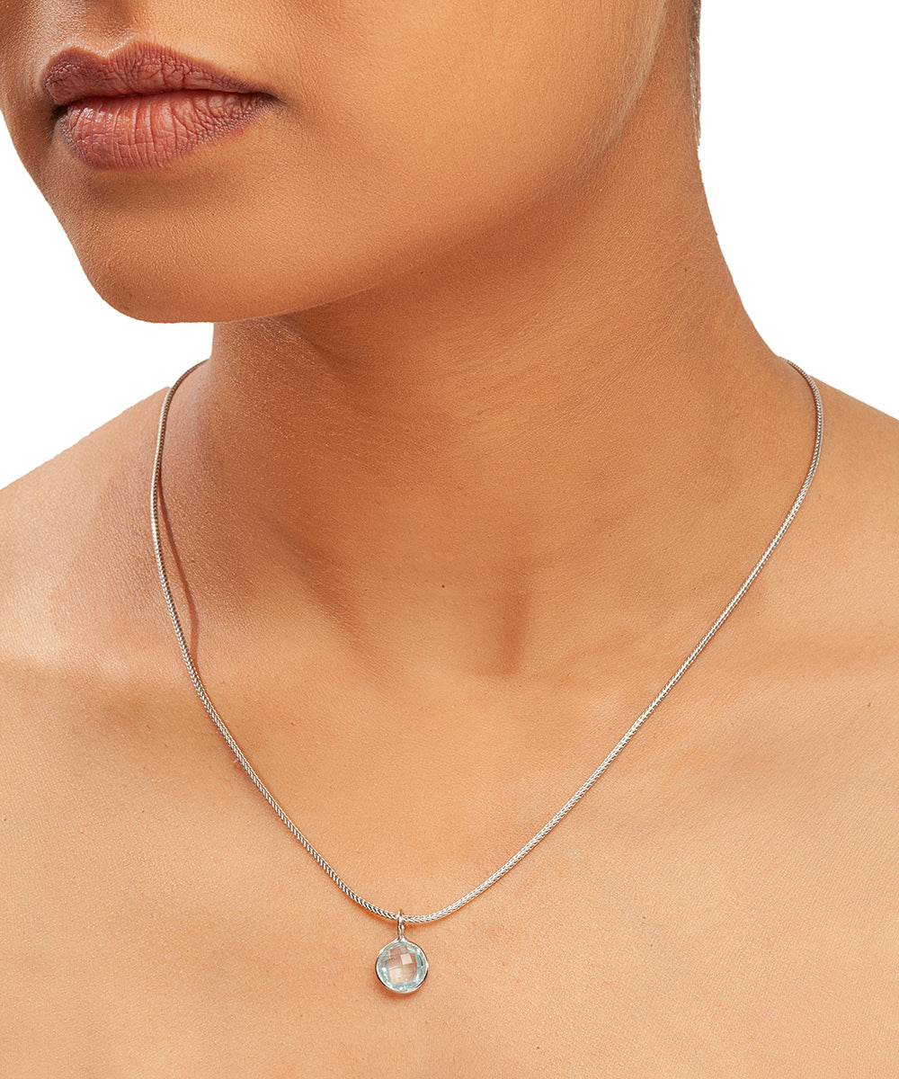 Silver Blue Topaz Drop Necklace on Snake Chain