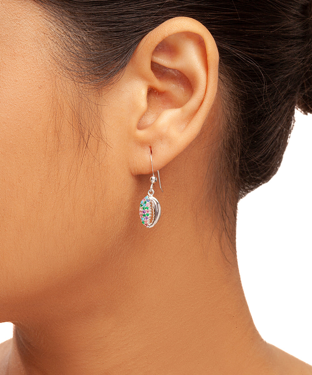 Silver Multi-Color Cowrie Shell Drop Earrings