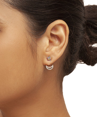 Silver Celestial Rainbow Jacket Earrings