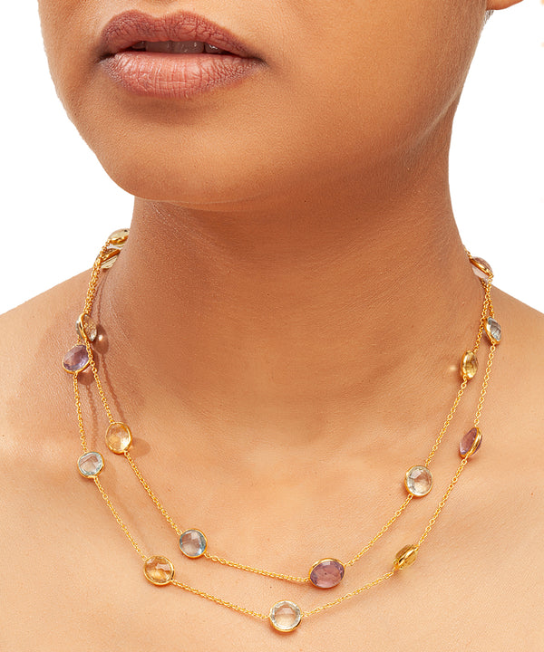 Silver Multicolor Gemstone Station Necklace