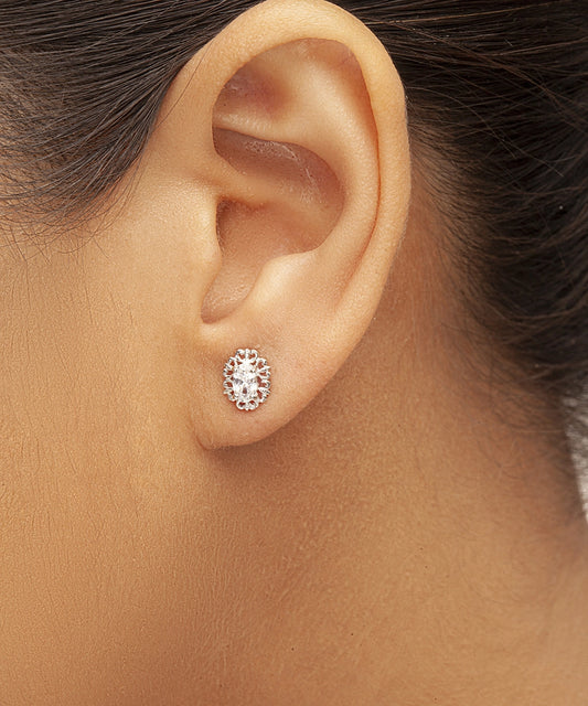 Silver Oval Solitaire Stud Earrings