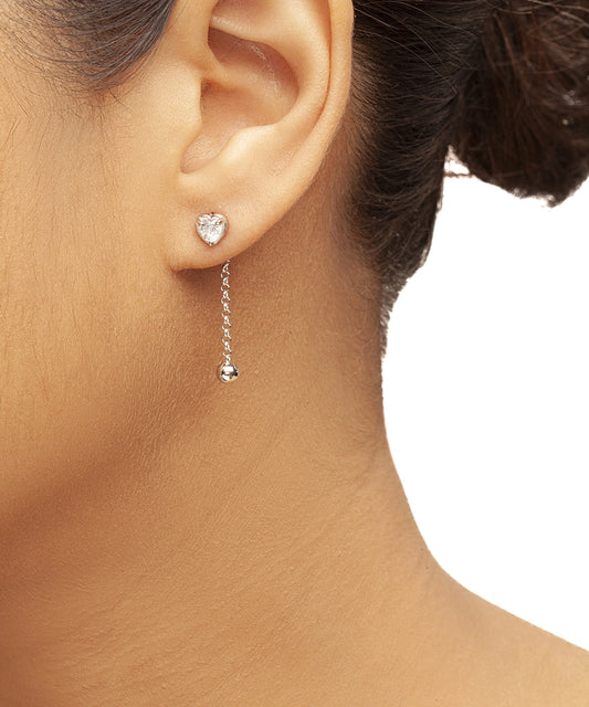 Silver Heart Chain and Ball Dangle Earrings