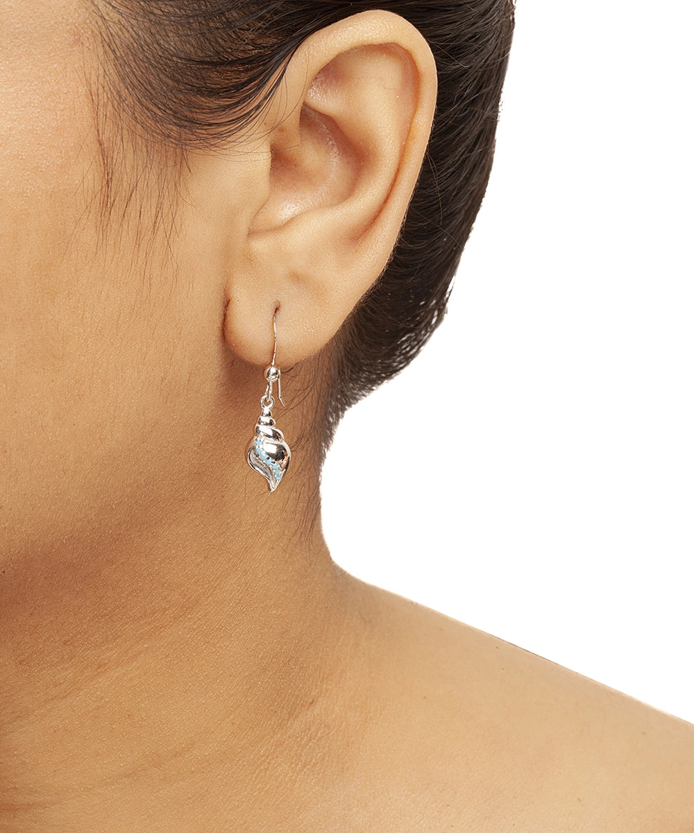 Silver Conch Shell Drop Earrings