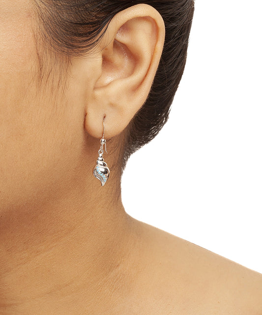 Silver Conch Shell Drop Earrings