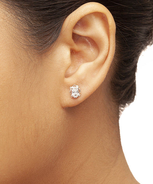 Silver Oval Solitaire Basket Stud Earrings
