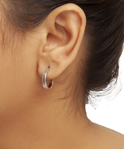 Silver Wide Sparkle-Cut Hoop Earrings
