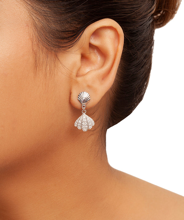 Silver Two-Piece Textured Shell Drop Earrings