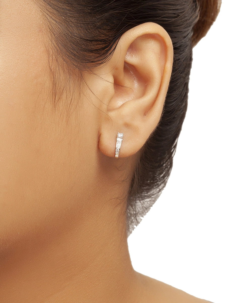 Silver J-Curve Hoop Earrings