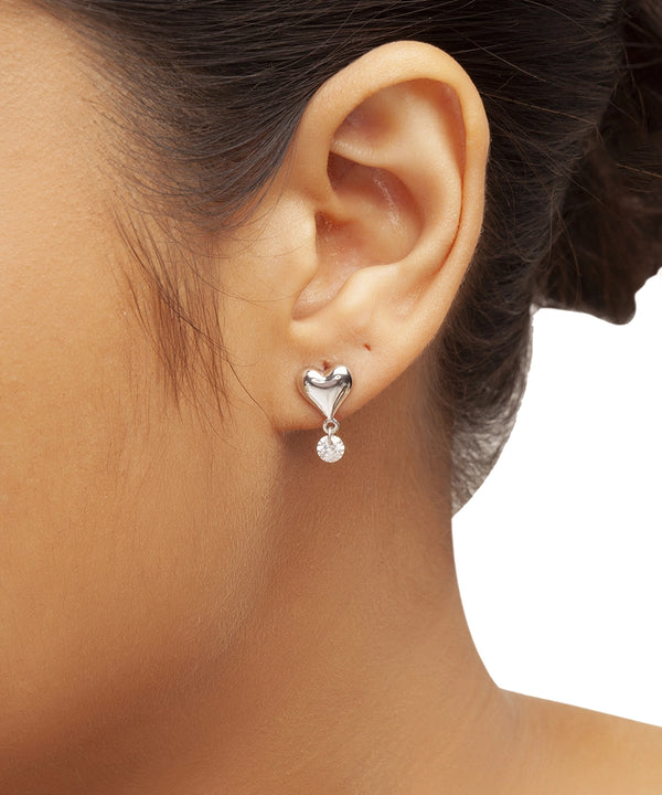 Silver Puffy Heart Drop Earrings