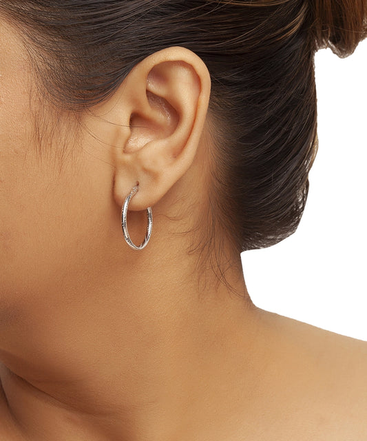 Silver Sparkle Texture Classic Hoop Earrings