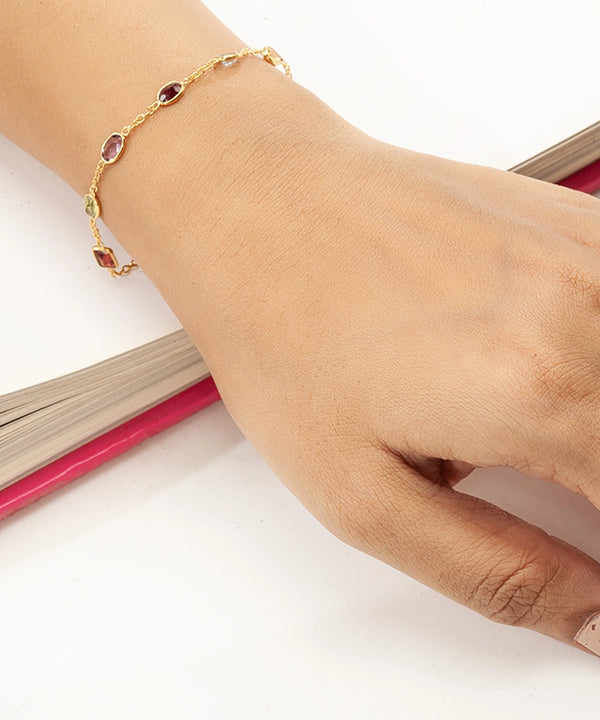 Silver Gold Plated Delicate Colorful Gemstone Bracelet