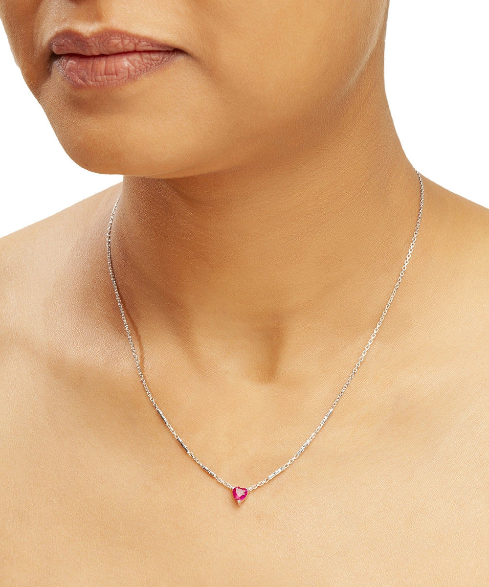 Silver Red Heart Solitaire Necklace