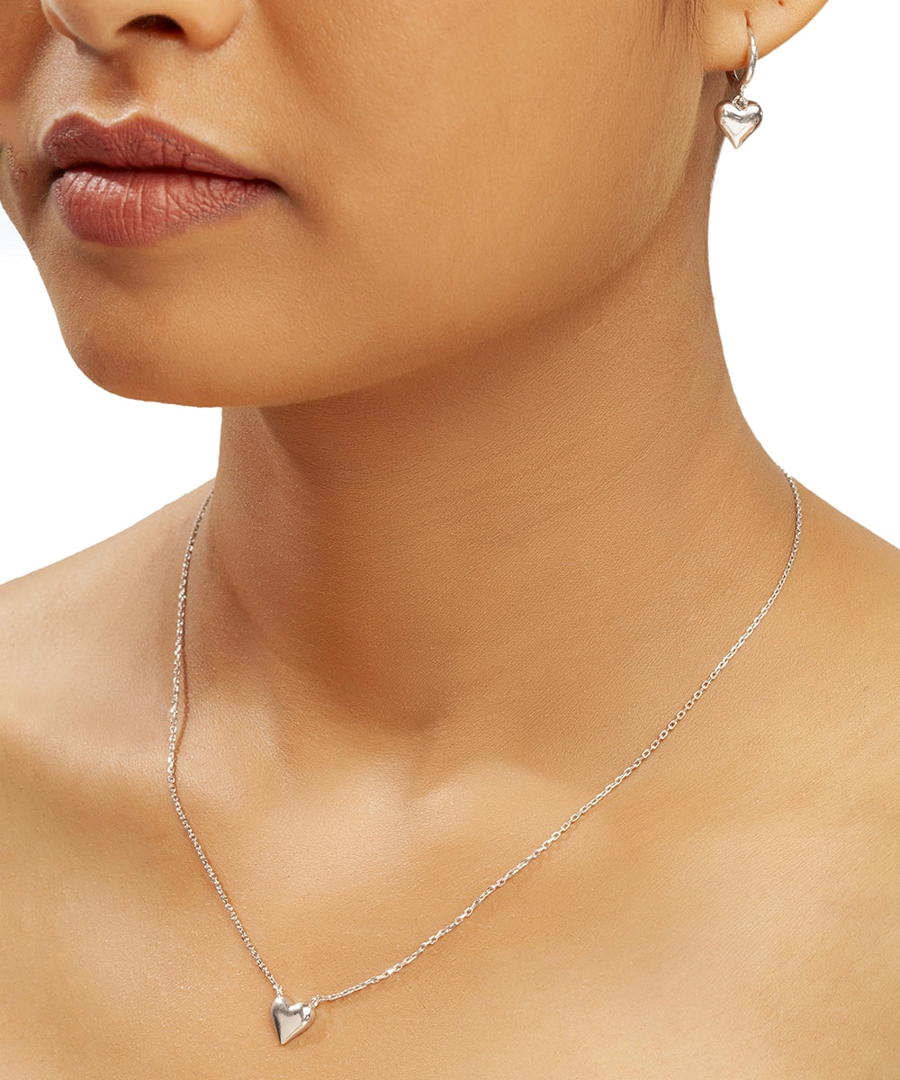 Silver Puffy Heart Pendant Necklace