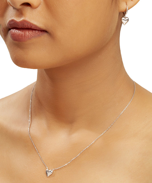 Silver Puffy Heart Pendant Necklace