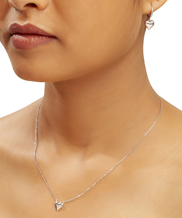 Silver Puffy Heart Pendant Necklace