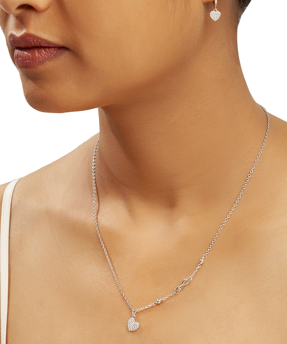 Silver Infinity Link and Heart Pendant Necklace