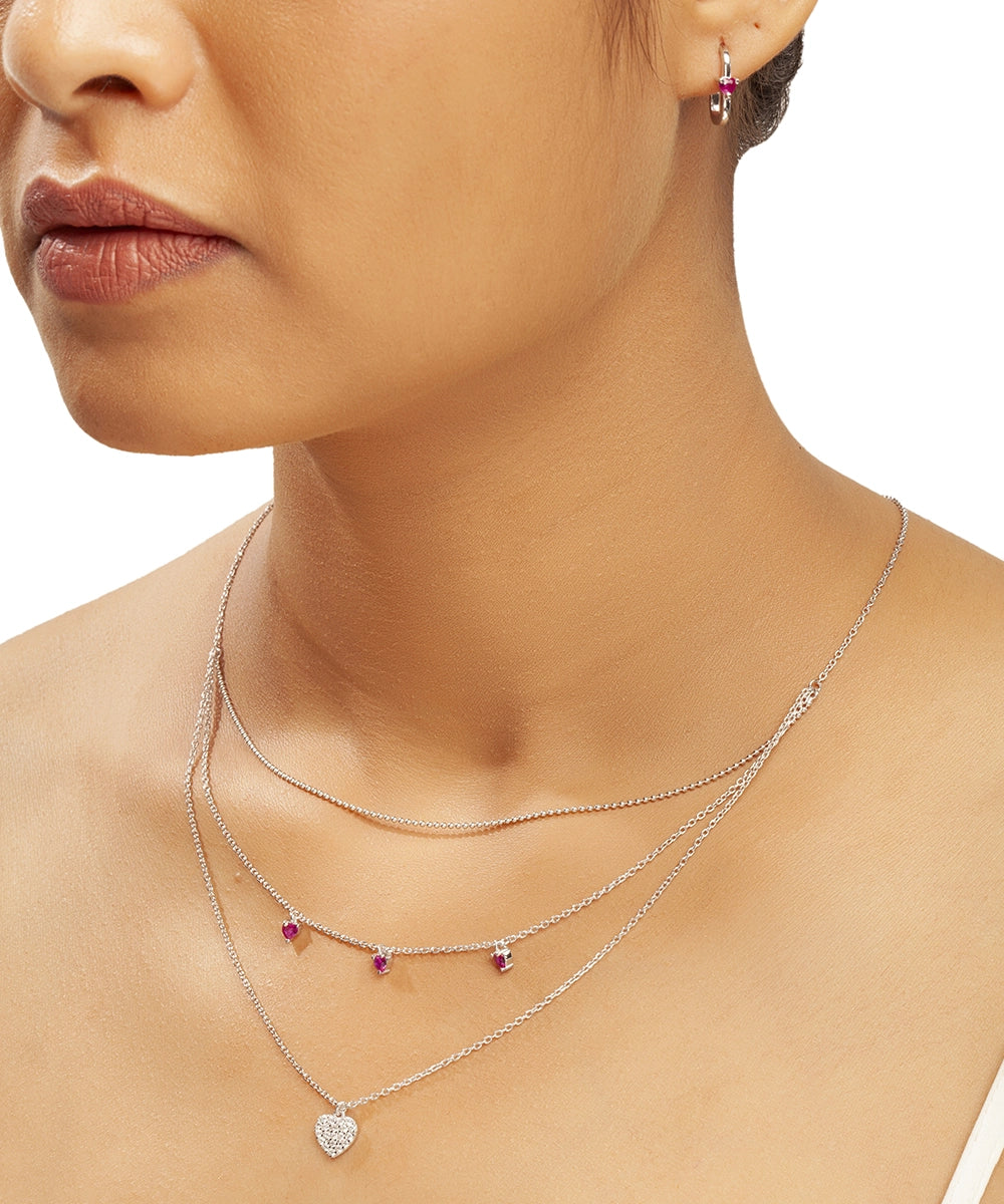 Silver Love Layers Triple Strand Necklace