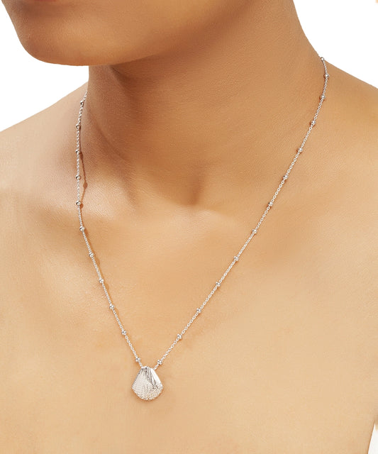 Silver Beaded Chain Seashell Necklace