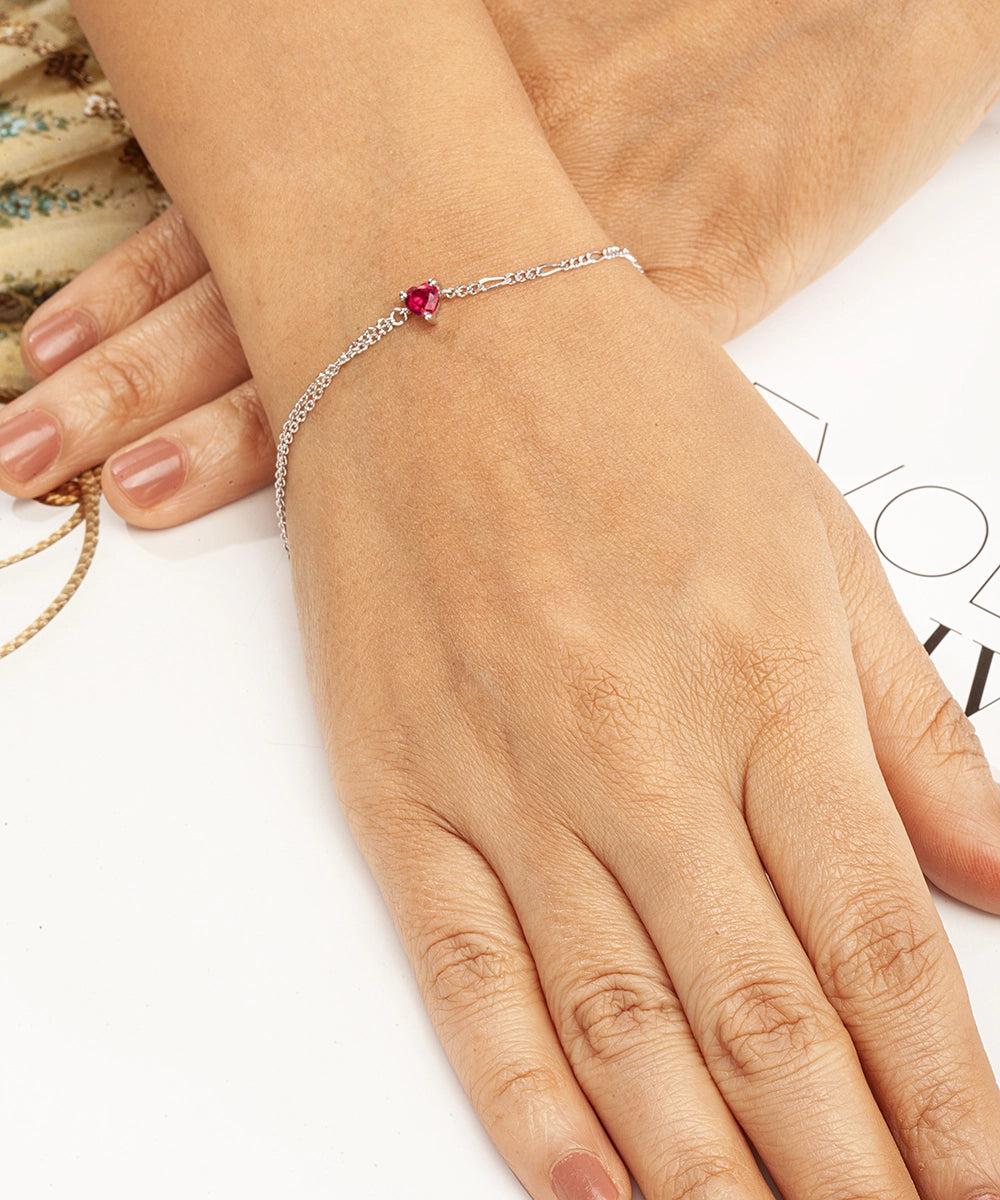 Silver Red Heart Double-Chain Bracelet