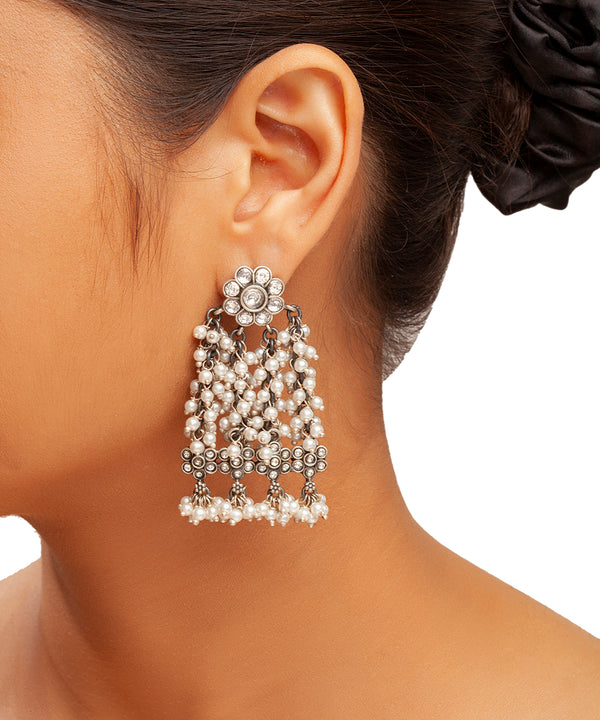 Silver Jhumka with Pearl Clusters
