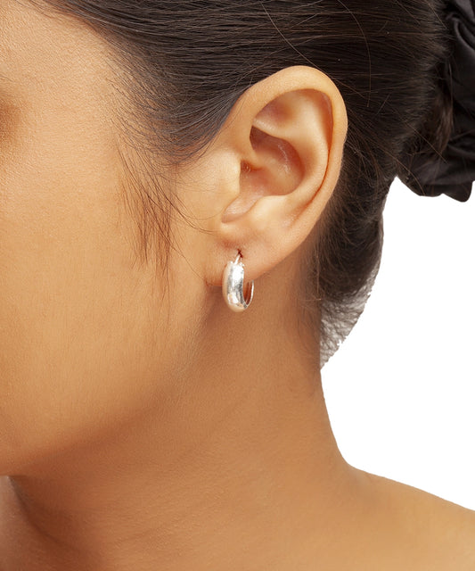 Silver Puffed Mini Hoops