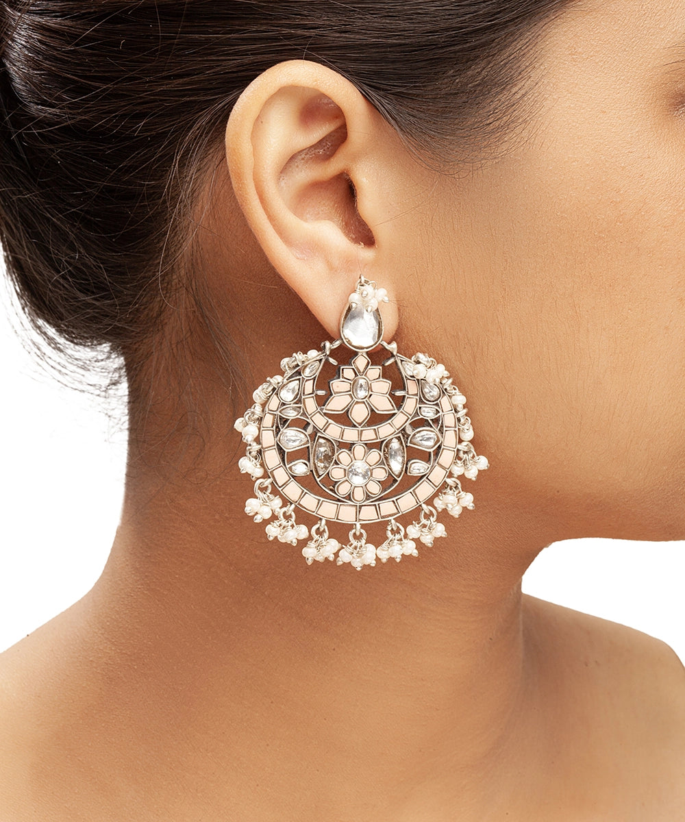 Silver Romantic Chandbali with Freshwater Pearl Fringe