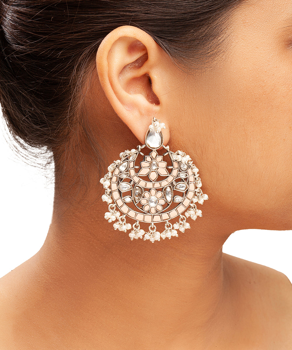 Silver Romantic Chandbali with Freshwater Pearl Fringe