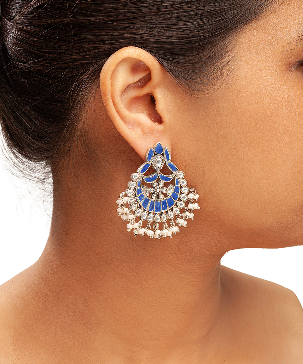 Silver Traditional Kundan Chandbalis