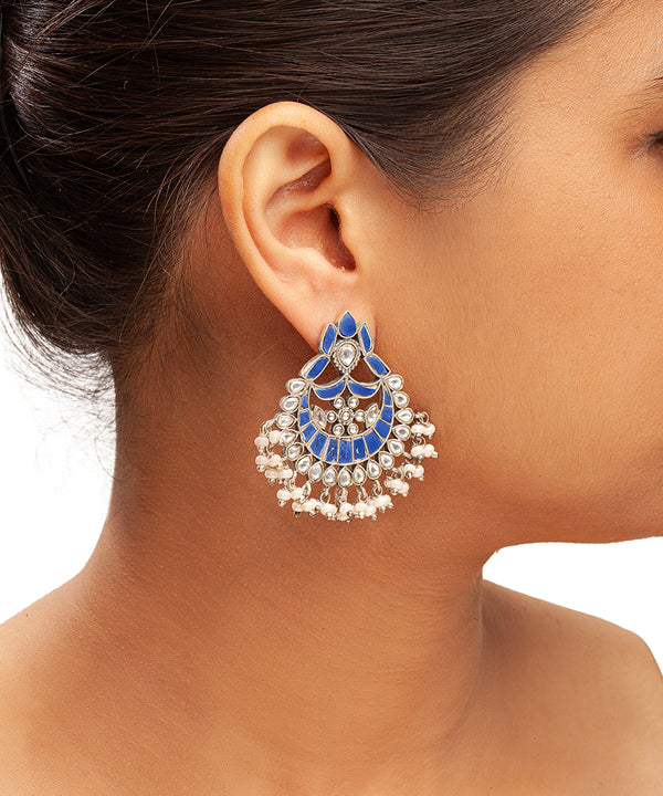 Silver Traditional Kundan Chandbalis