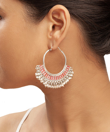 Silver Bohemian Statement Hoop Earrings