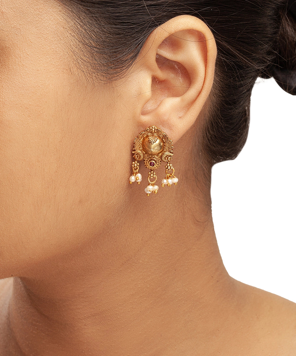 Silver Heritage Intricate Temple Jewelry  Earrings