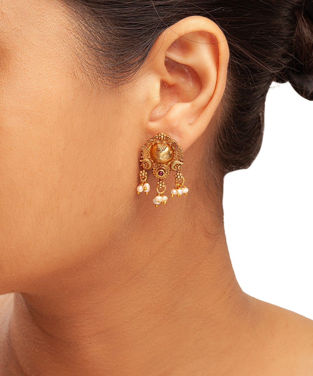 Silver Heritage Intricate Temple Jewelry  Earrings