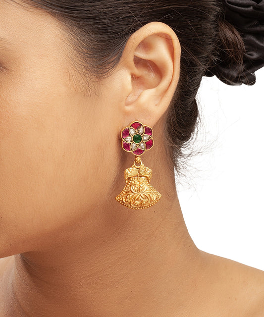 Silver Statement Danglers with Intricate Kundan Flower