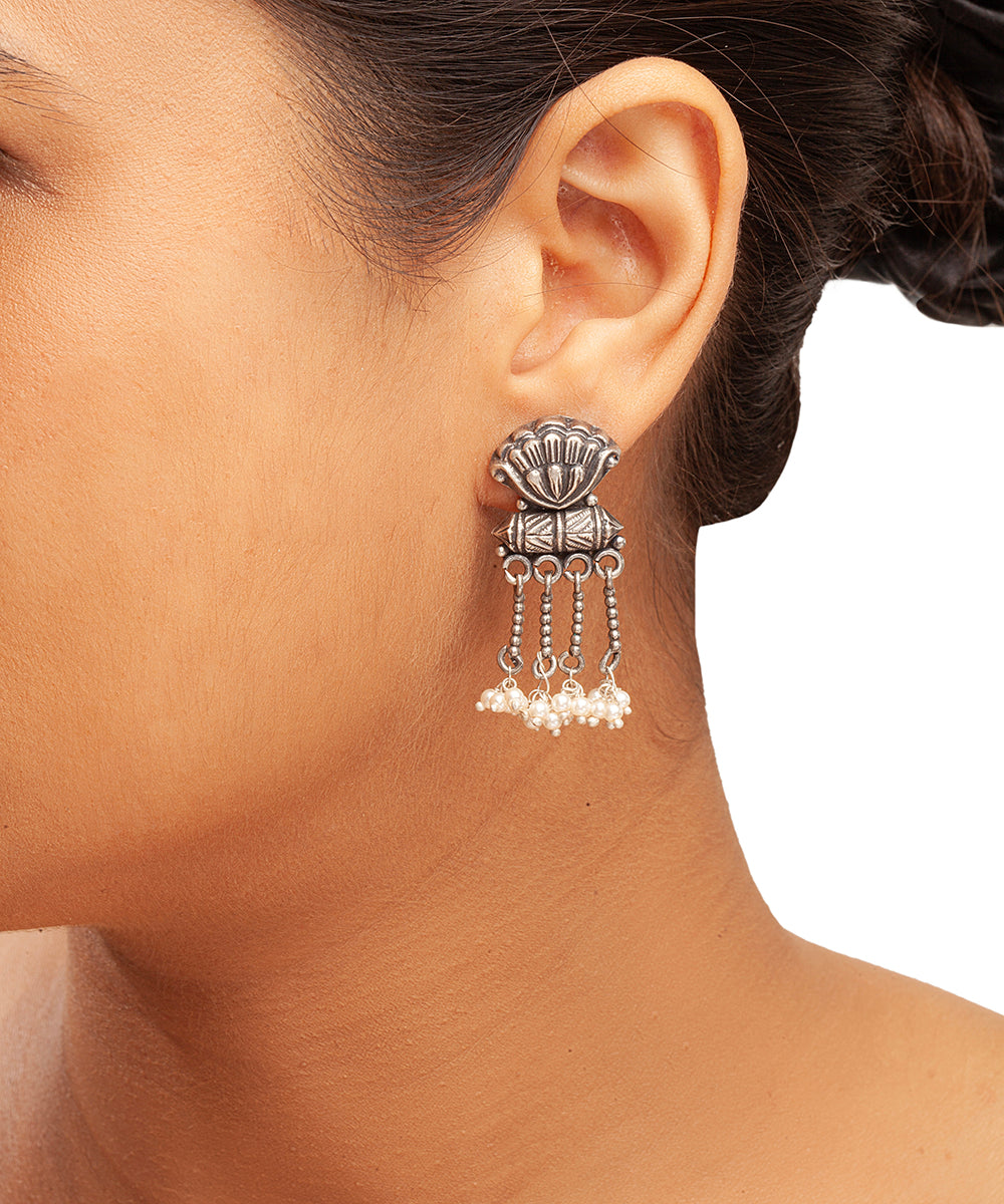 Silver Antique Pearl Chain Danglers