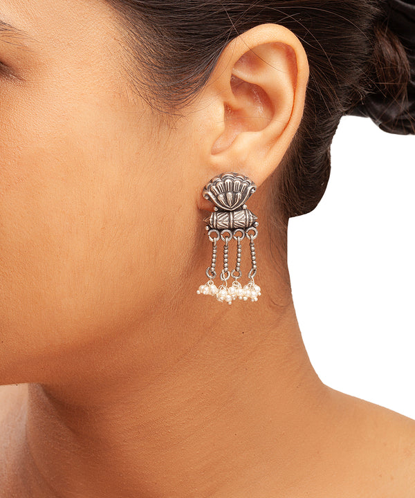 Silver Antique Pearl Chain Danglers