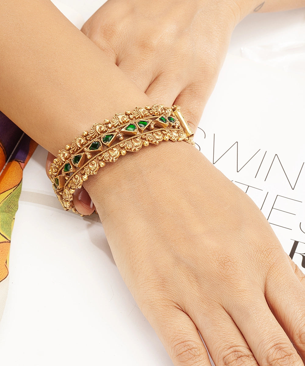 Silver Gold-Plated Heavy Rajwadi Look Kada