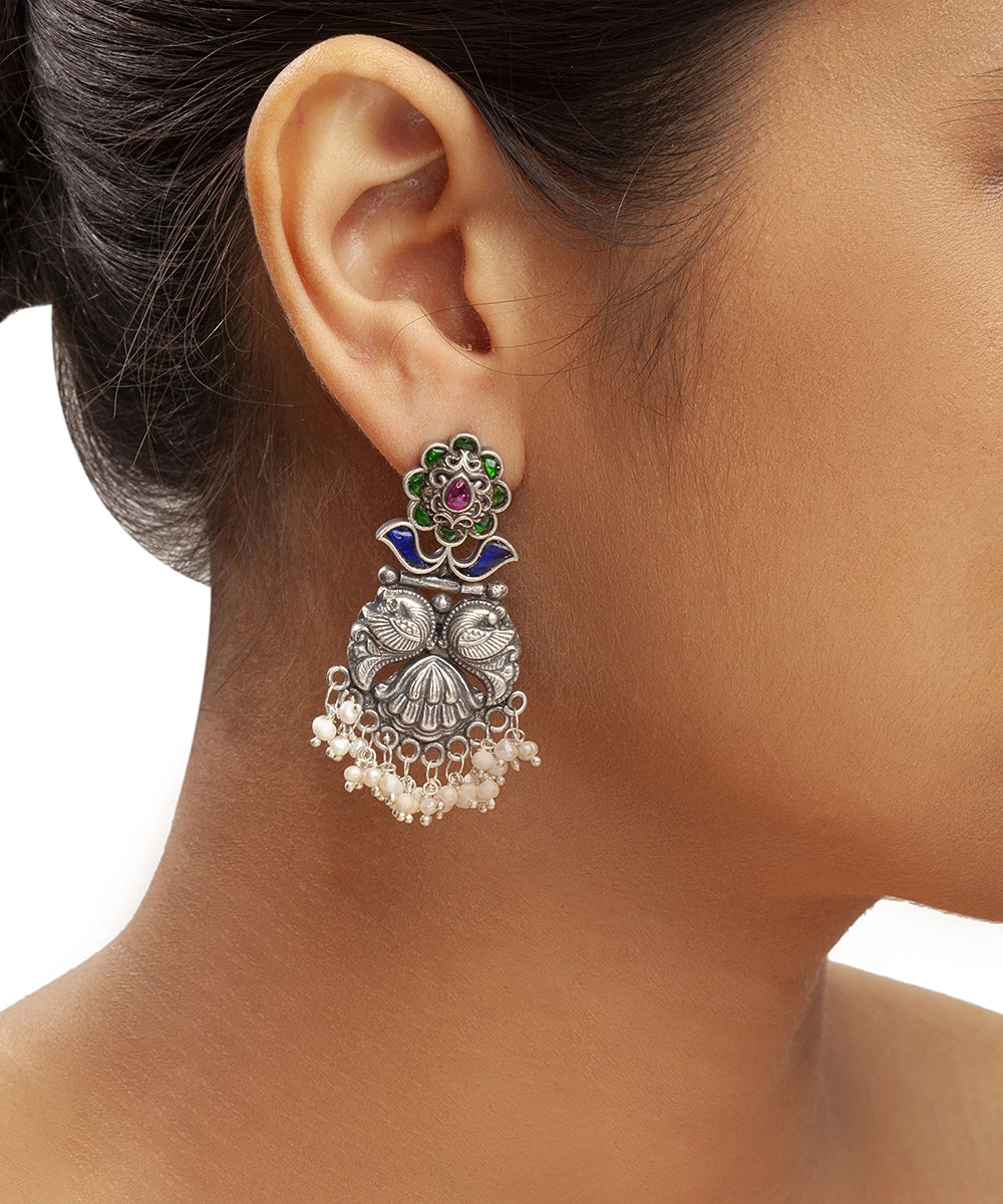 Silver Temple Jewelry  Mayur Motif Earrings