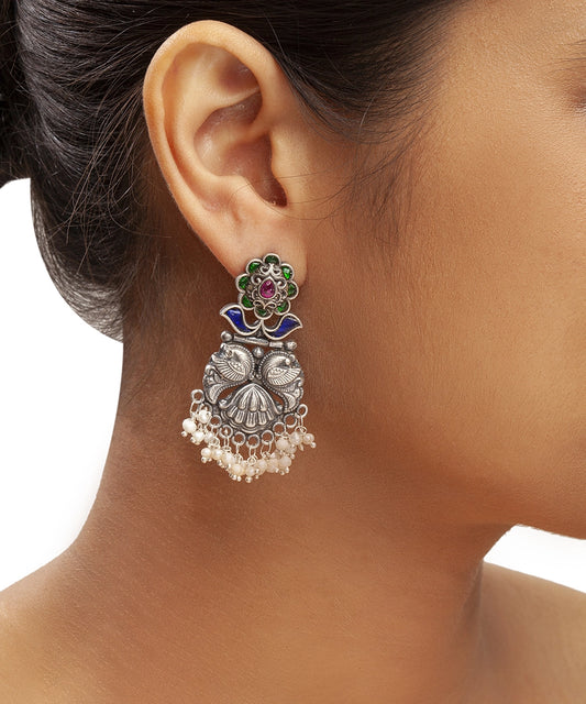 Silver Temple Jewelry  Mayur Motif Earrings