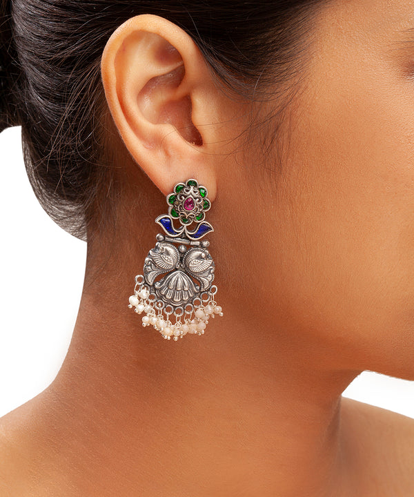 Silver Temple Jewelry  Mayur Motif Earrings