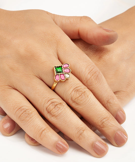 Silver Gold Plated Fan Design Adjustable Ring