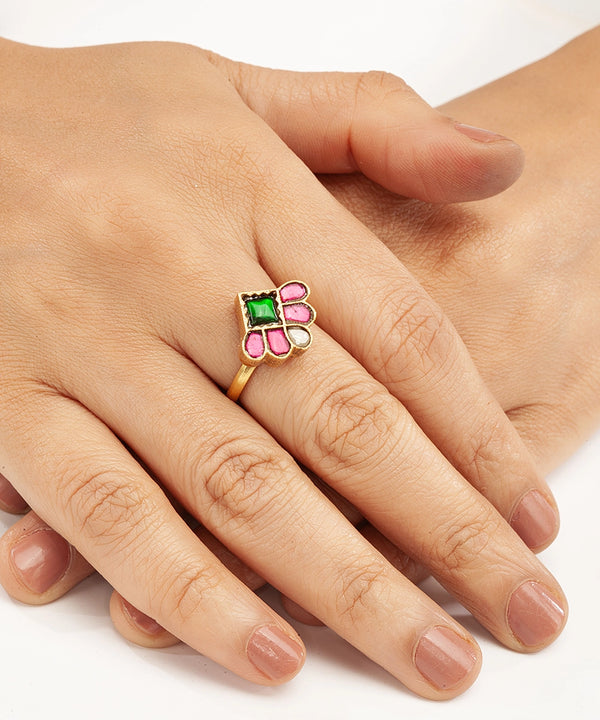 Silver Gold Plated Fan Design Adjustable Ring