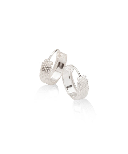 Silver Woven Grid Mini Hoops