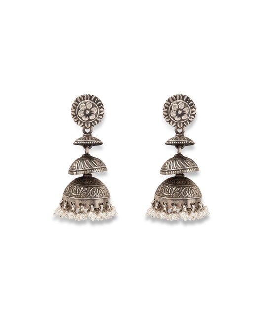 Silver Oxidized Tiered Jhumka Earrings