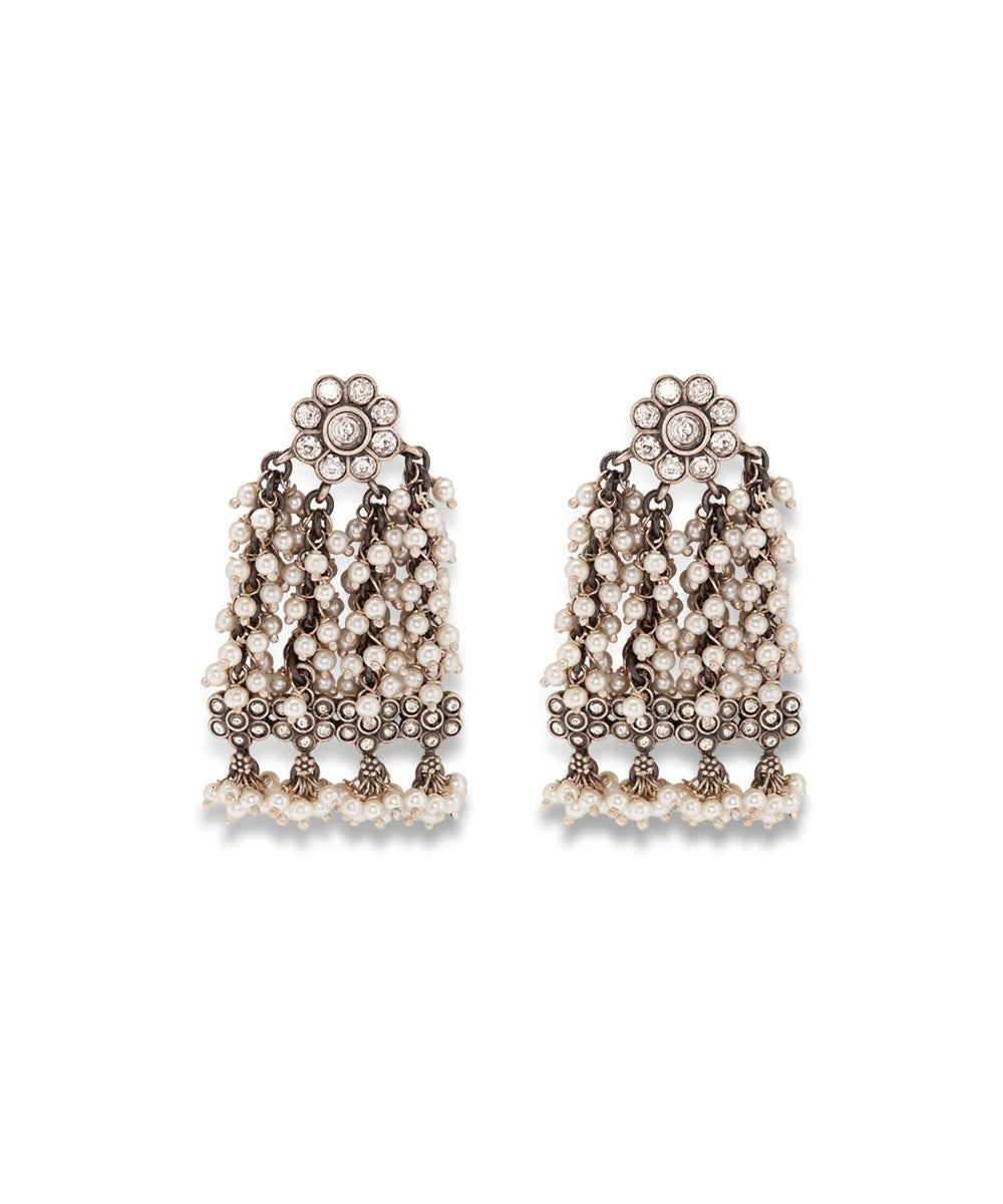 Silver Jhumka with Pearl Clusters