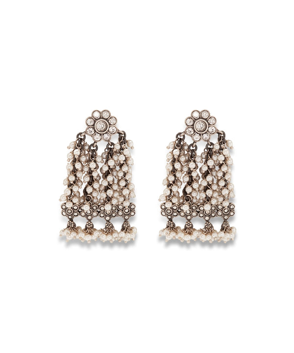 Silver Jhumka with Pearl Clusters