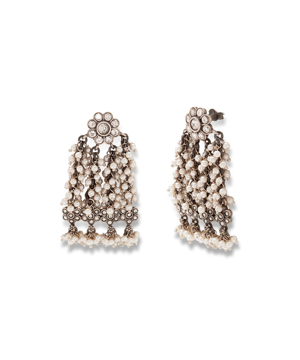 Silver Jhumka with Pearl Clusters