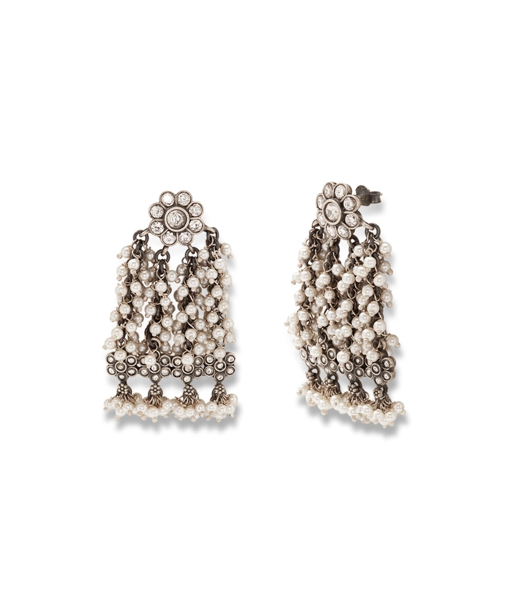Silver Jhumka with Pearl Clusters